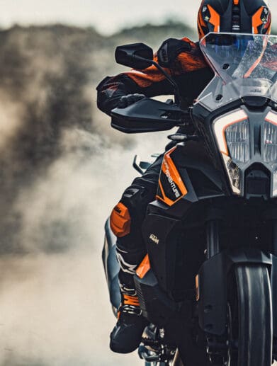 A view of a KTM bike featuring KTM's new 2022 Re-Programmed Semi-Active Suspension