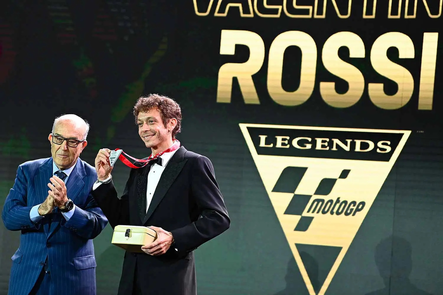 A view of Valentino Rossi as he is inducted into the Hall of Fame
