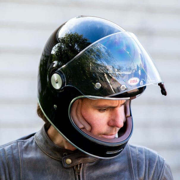 Author wearing Bell Bullitt Helmet with face shield raised