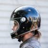 Side view of author wearing Bell Bullitt Helmet with face shield lowered