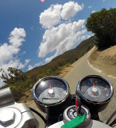 The frontal view of a motorcycle