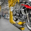 A view of a BMW Motorcycle in the factory