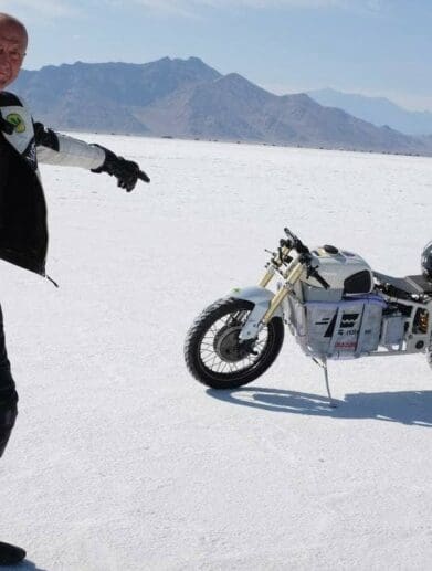 A view of the new prototype from Delfast, called the "Dnepr", that won a speed record on the Bonneville Salt Flats