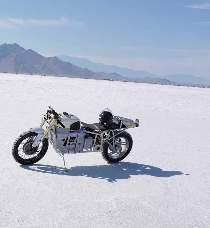 A view of the new prototype from Delfast, called the "Dnepr", that won a speed record on the Bonneville Salt Flats