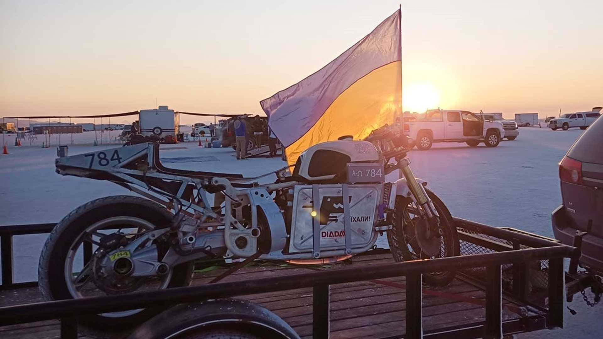 A view fo the new prototype from Delfast, called the "Dnepr", that won a speed record on the Bonneville Salt Flats