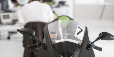 A view of an Energica motorcycle from the front