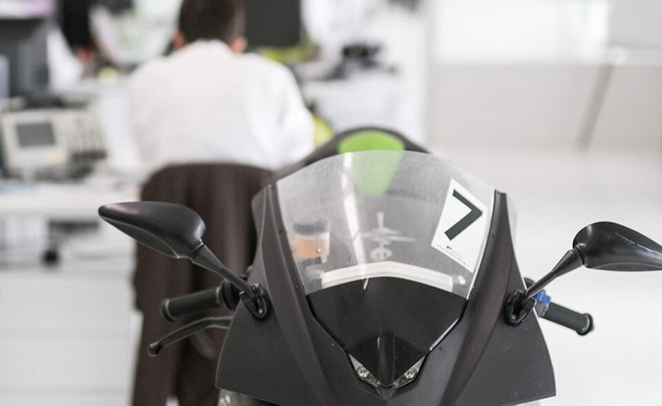 A view of an Energica motorcycle from the front