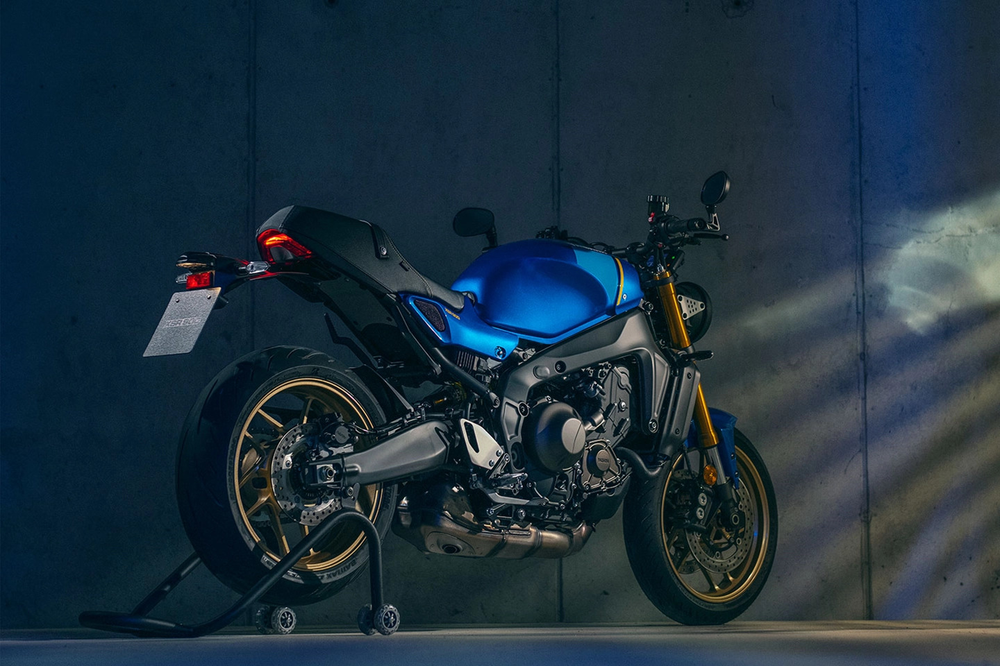 A rear-right view of the all-new 2022 Yamaha XSR900