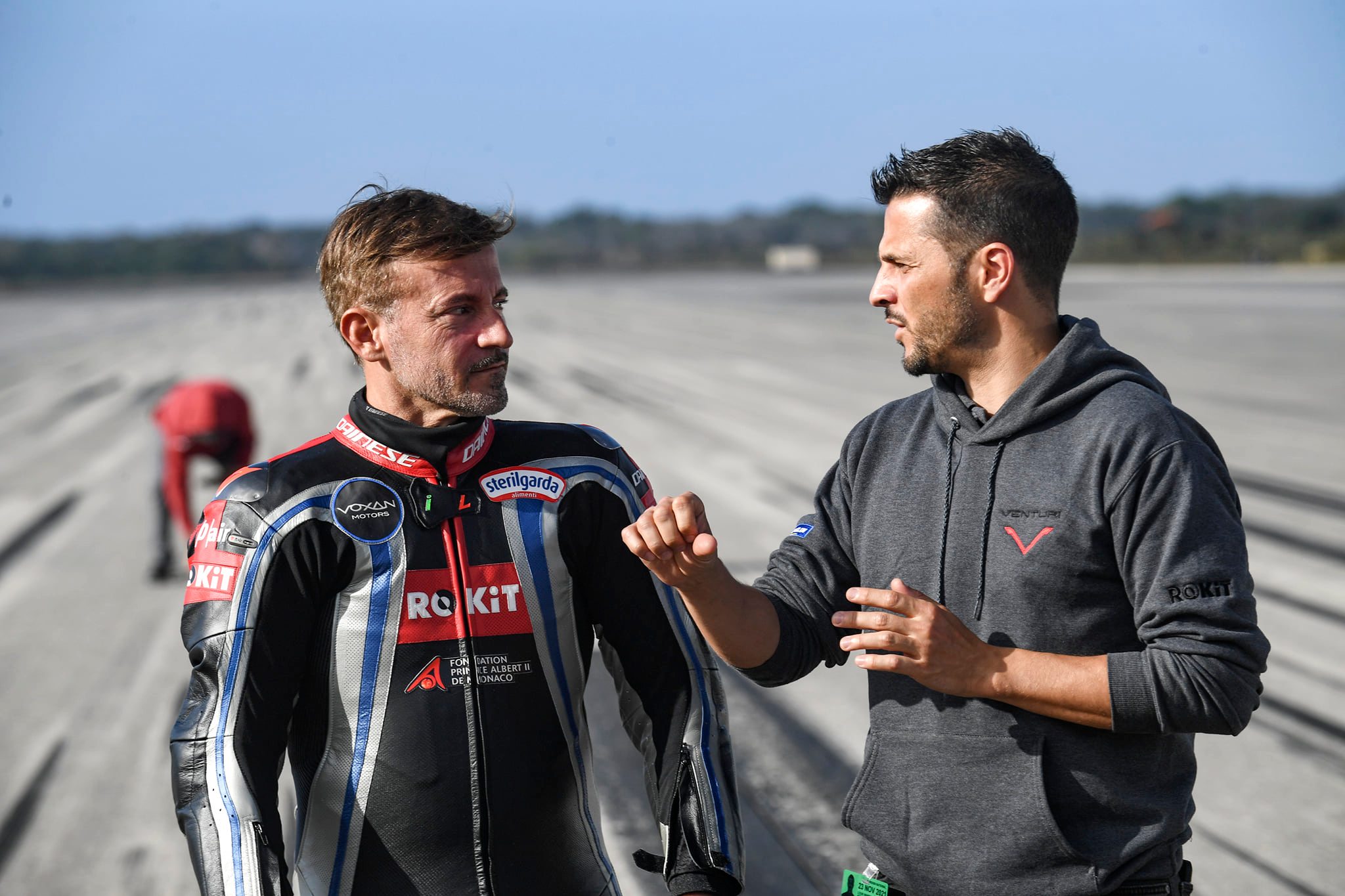 A view of the Voxan team working at and successfully blasting through 21 electric motorcycle speed records on Space Florida’s Launch and Landing Facility