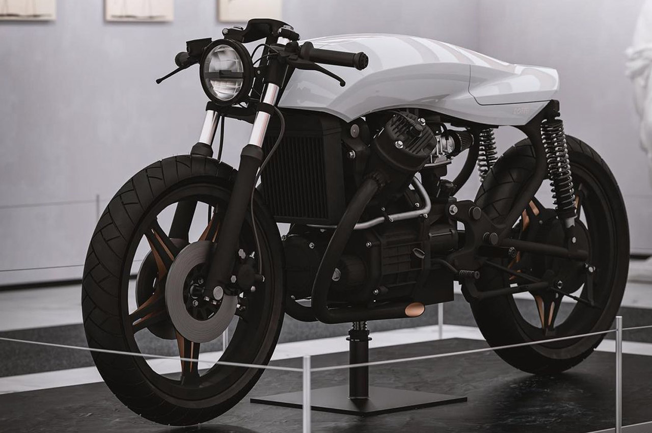 a rebuilt 1997 Honda CX500 christened ‘the Biancaneve,’ or ‘Snow White’, courtesy of Dotto Creations