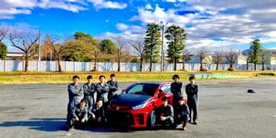 A view fo the "Yyaris Jr", a custom mini car modded out with a Kawasaki Ninja ZX-14 engine, courtesy of SAIJIDAI Automotive Shop and Saitama Automotive College