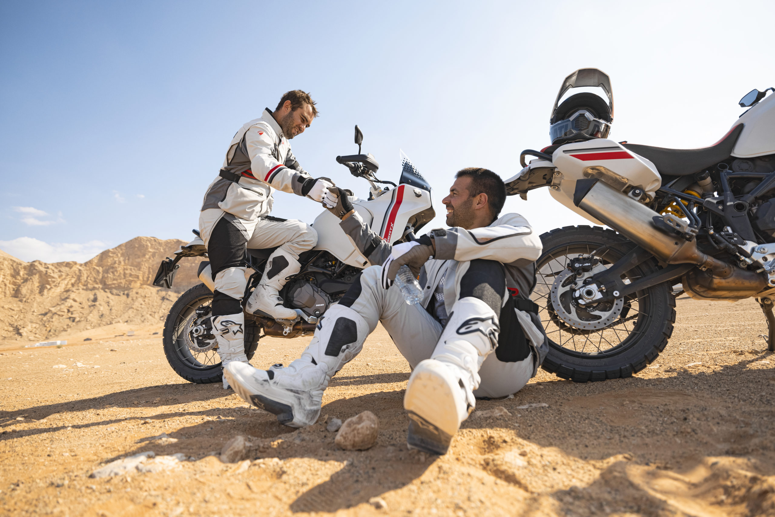 A view of the Ducati DesertX being ridden in the desert