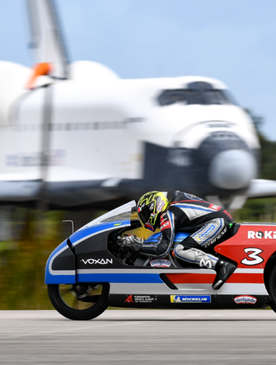 A picture of Max Biaggi on the Voxan Wattman