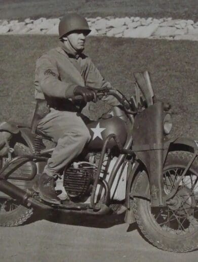 A view of the military troops that used the Harley-Davidson motorcycles - specifically, the WLA 'Liberators'