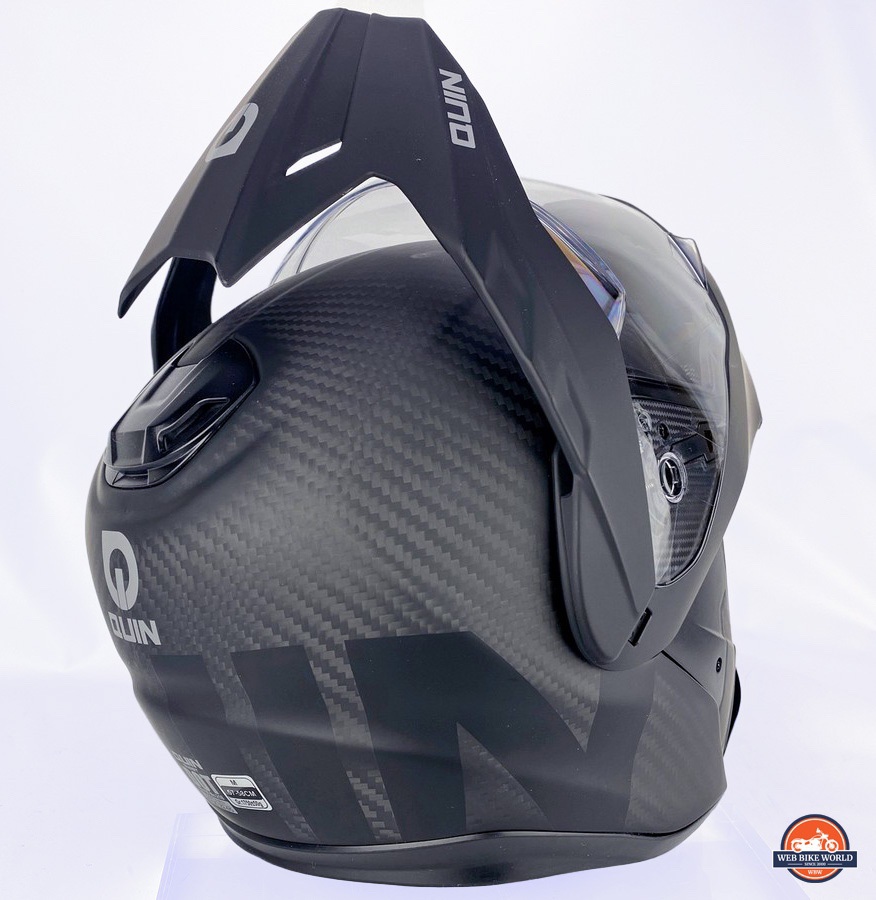 Right side rear view of Quin Quest Smart Helmet with chin bar raised