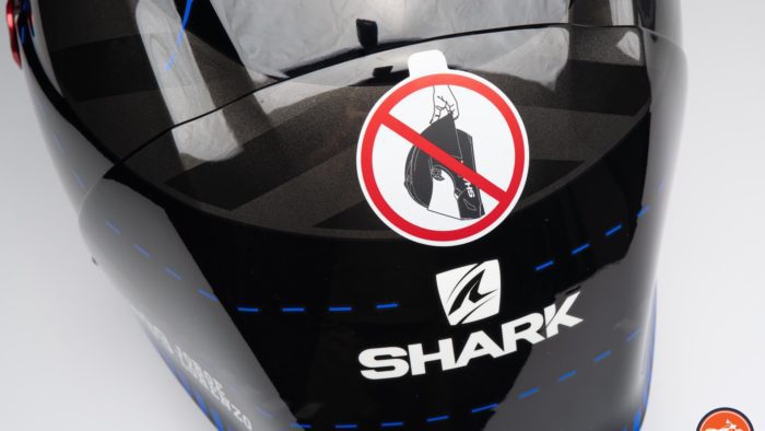 Warning label on Race-R Pro GP Spoiler Lorenzo Winter Test Edition helmet