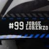 Close up of Jorge Lorenzo's name on Race-R Pro GP Spoiler Lorenzo Winter Test Edition Helmet