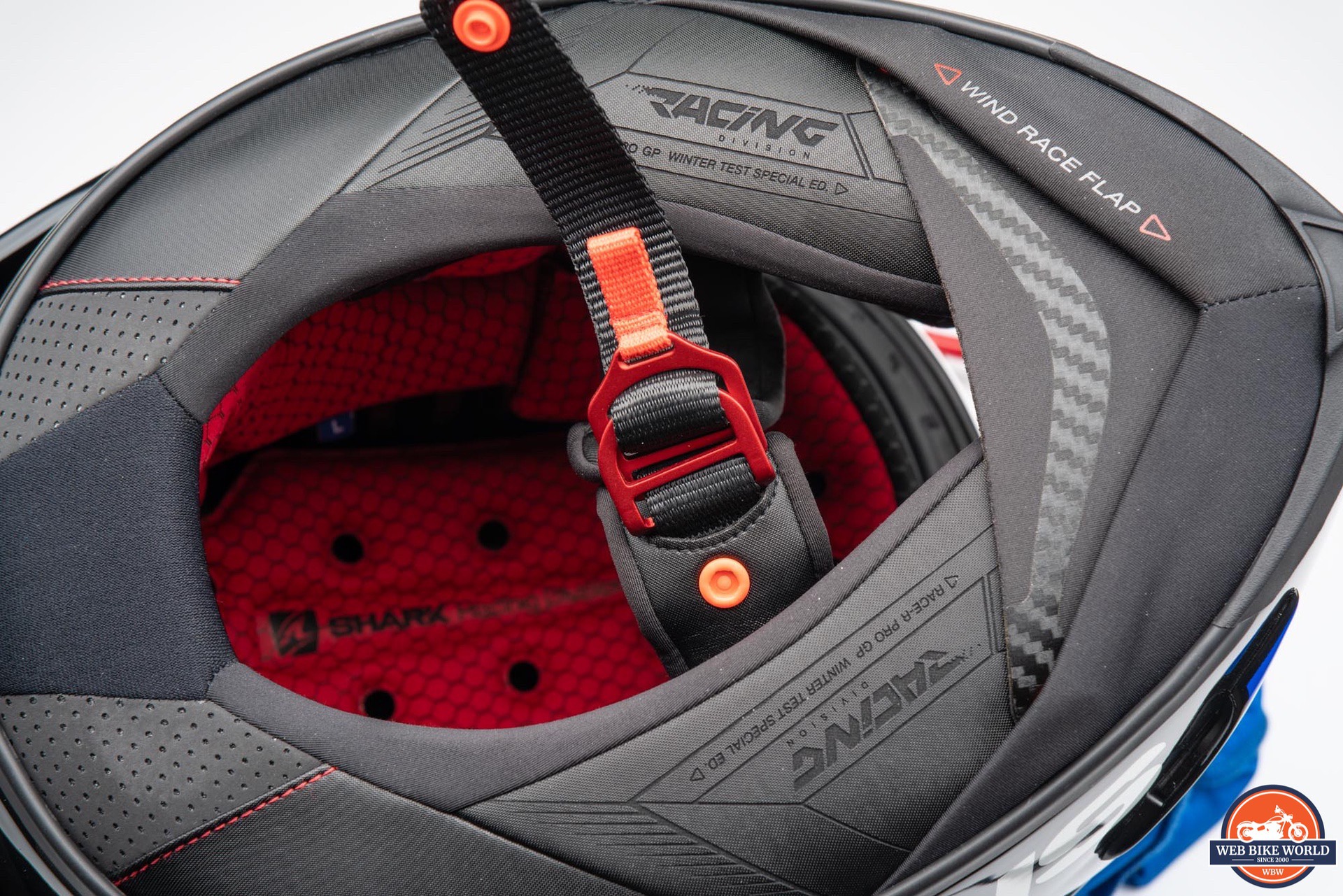 Chin strap on Race-R Pro GP Spoiler Lorenzo Winter Test Edition Helmet
