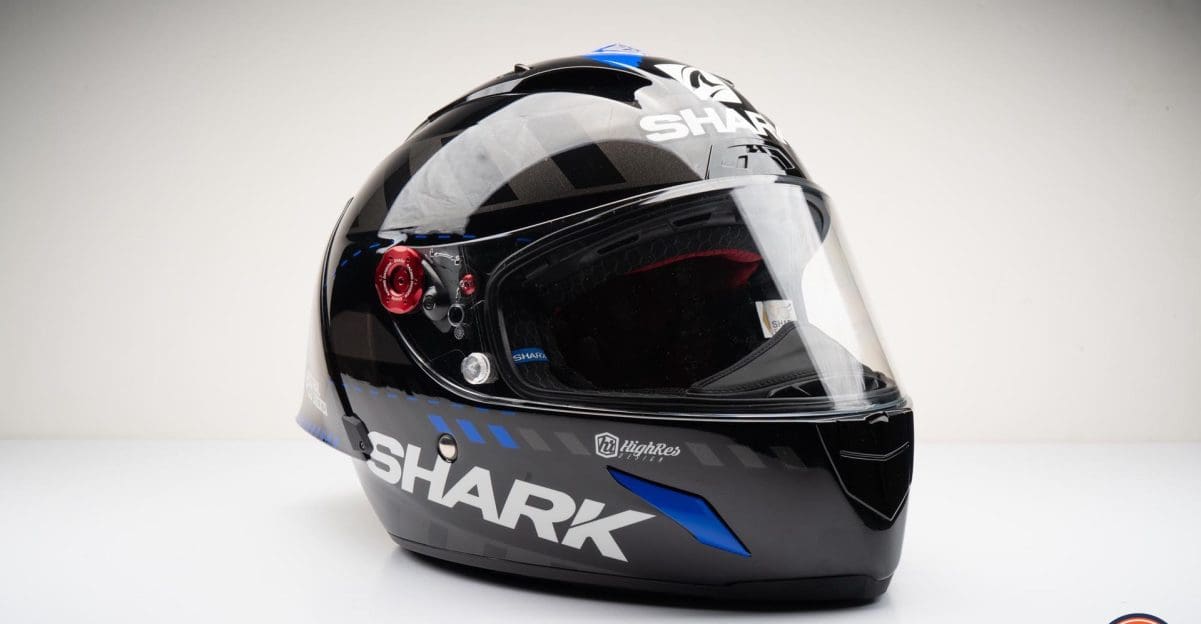 Three quarter view of Race-R Pro GP Spoiler Lorenzo Winter Test Edition Helmet
