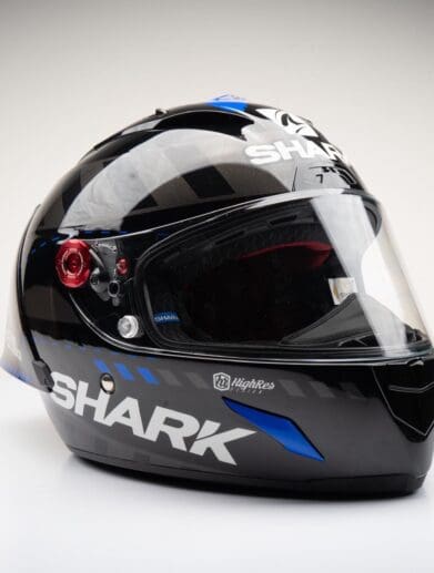 Three quarter view of Race-R Pro GP Spoiler Lorenzo Winter Test Edition Helmet