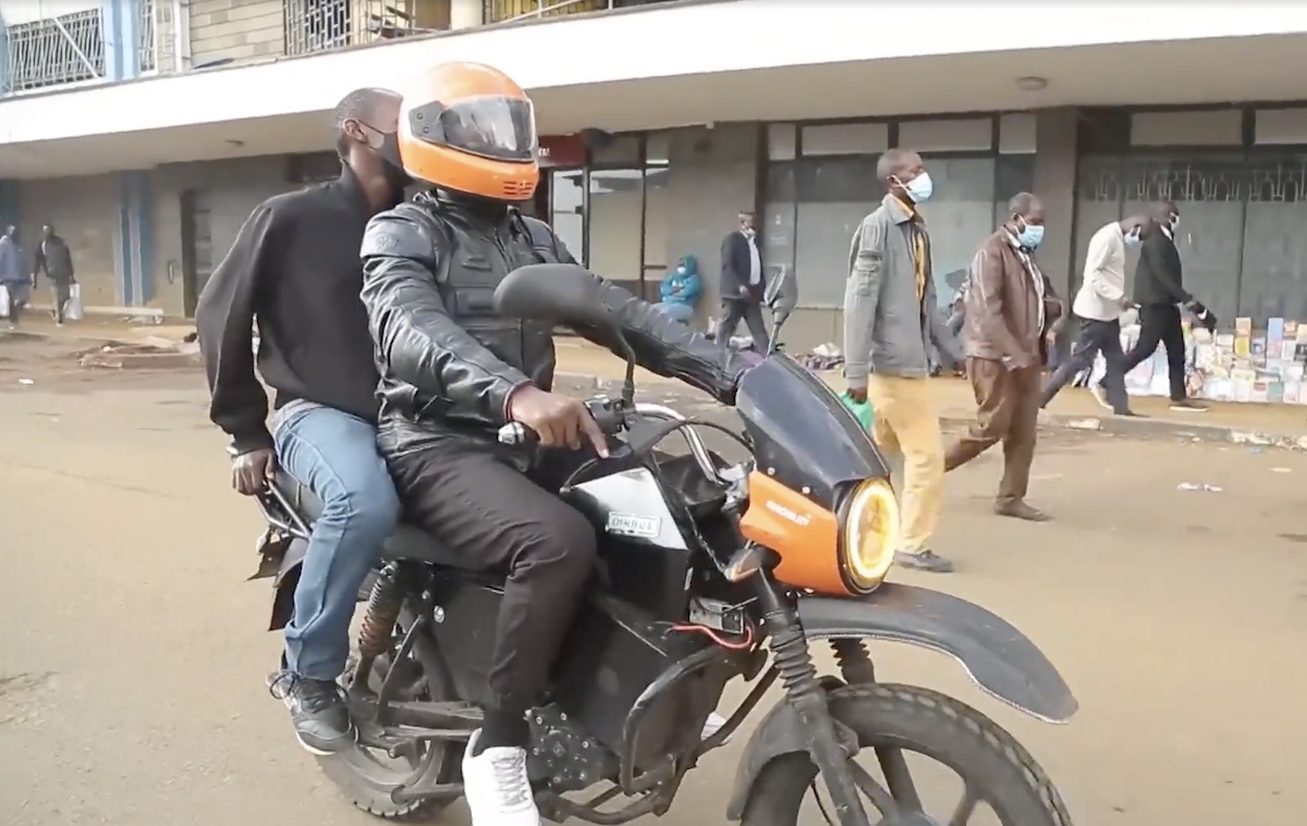 A view of the electric motorcycle created by Opibus and Uber, for African roads