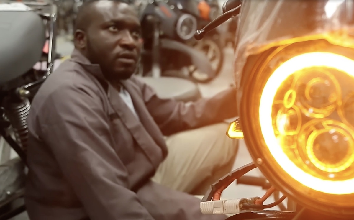 A view of the electric motorcycle created by Opibus and Uber, for African roads