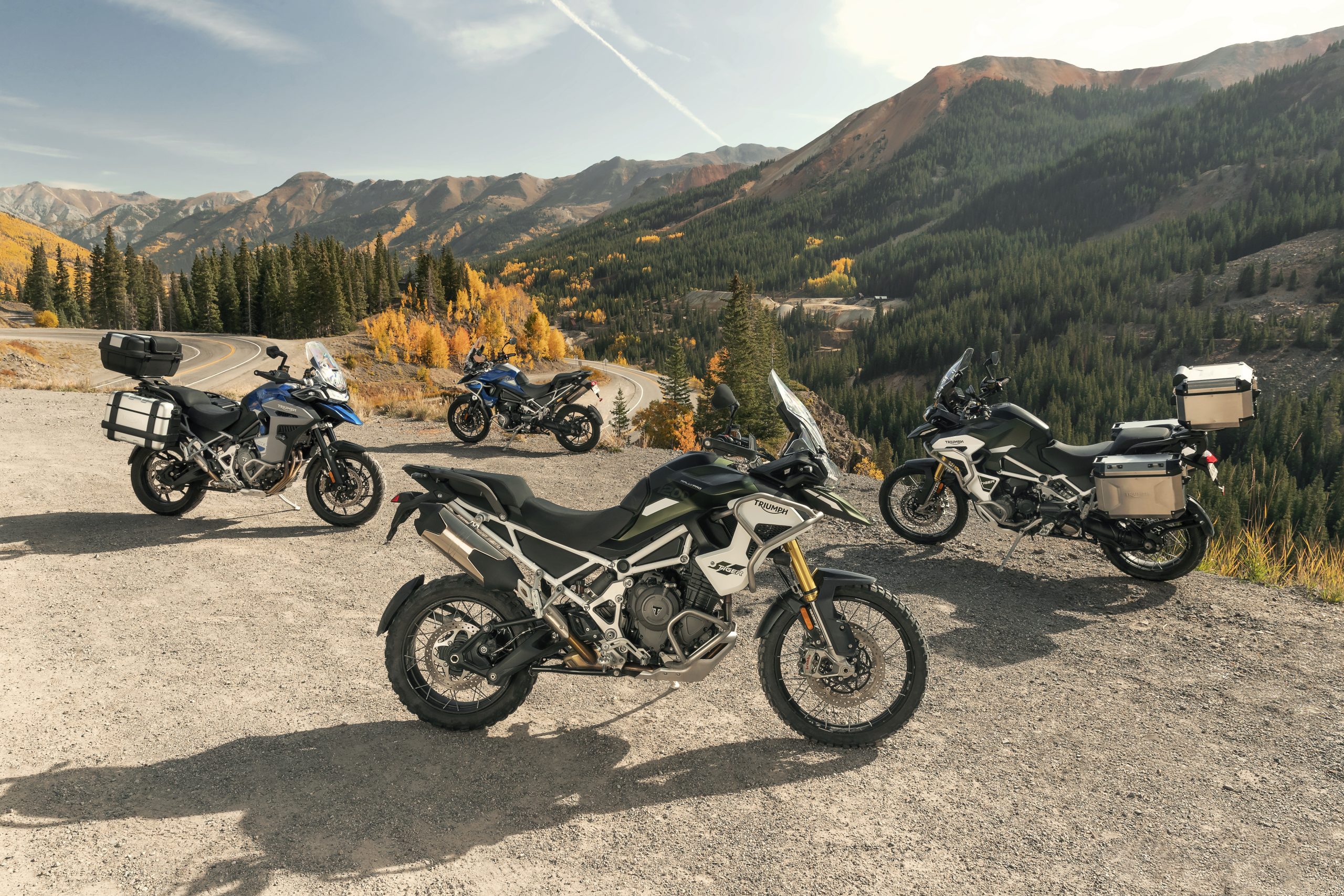 The Triumph Tiger line, complete with the GT, GT Explorer, Rally, Rally Explorer, and GT Pro