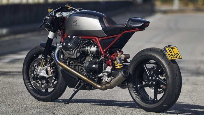 A view of the custom Moto Guzzi Griso that Sasha Lakic from Blacktrack motors created