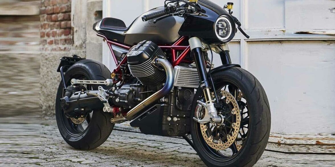 A view of the custom Moto Guzzi Griso that Sasha Lakic from Blacktrack motors created