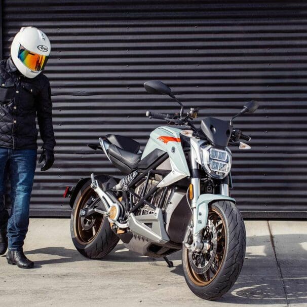 A view of a rider checking out a zero motorcycle