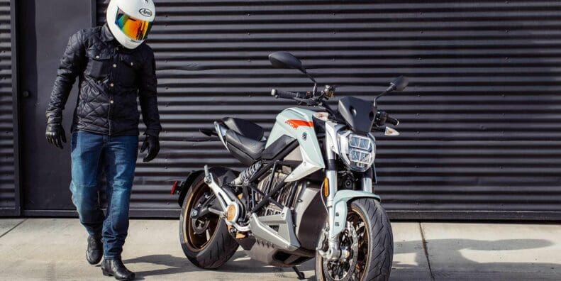 A view of a rider checking out a zero motorcycle