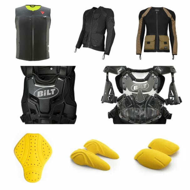 Collage of protective motorcycle riding gear on sale at Revzilla
