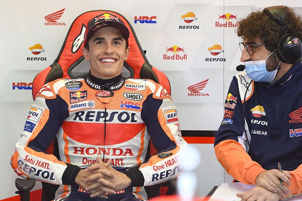 A frontal headshot of team honda Spanish racer Marc Marquez