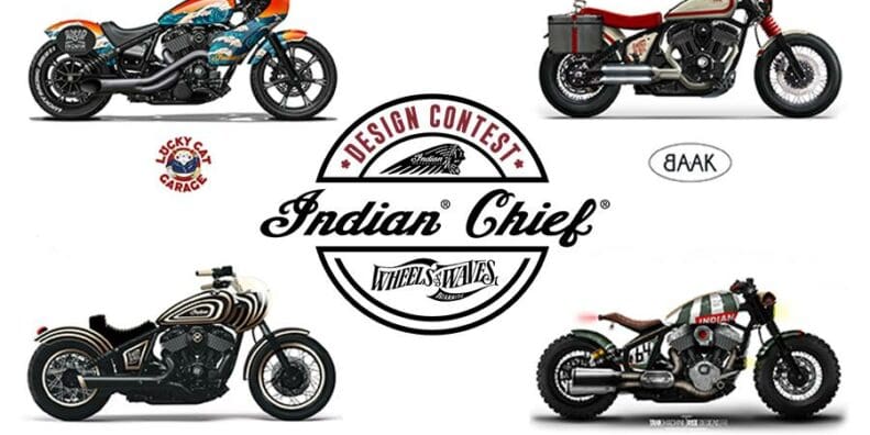 A view fo the four competition builds that are a part of the the ‘Indian Motorcycle X Wheels & Waves Indian Chief Design Competition’