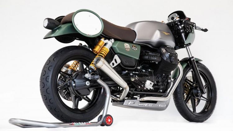 A view of the new Special Edition Moto Guzzi V7 - created to commemorate Moto Guzzi's anniversary and race-prepped for the Fast Endurance Trophy