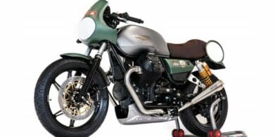 A view of the new Special Edition Moto Guzzi V7 - created to commemorate Moto Guzzi's anniversary and race-prepped for the Fast Endurance Trophy