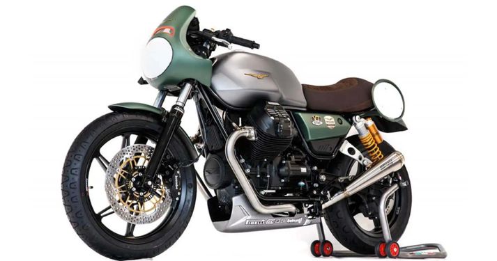A view of the new Special Edition Moto Guzzi V7 - created to commemorate Moto Guzzi's anniversary and race-prepped for the Fast Endurance Trophy