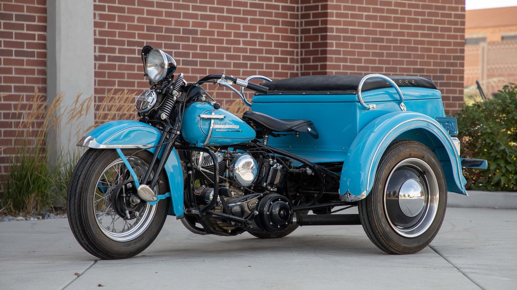 A side view of a 1951 Harley Davidson Servicar