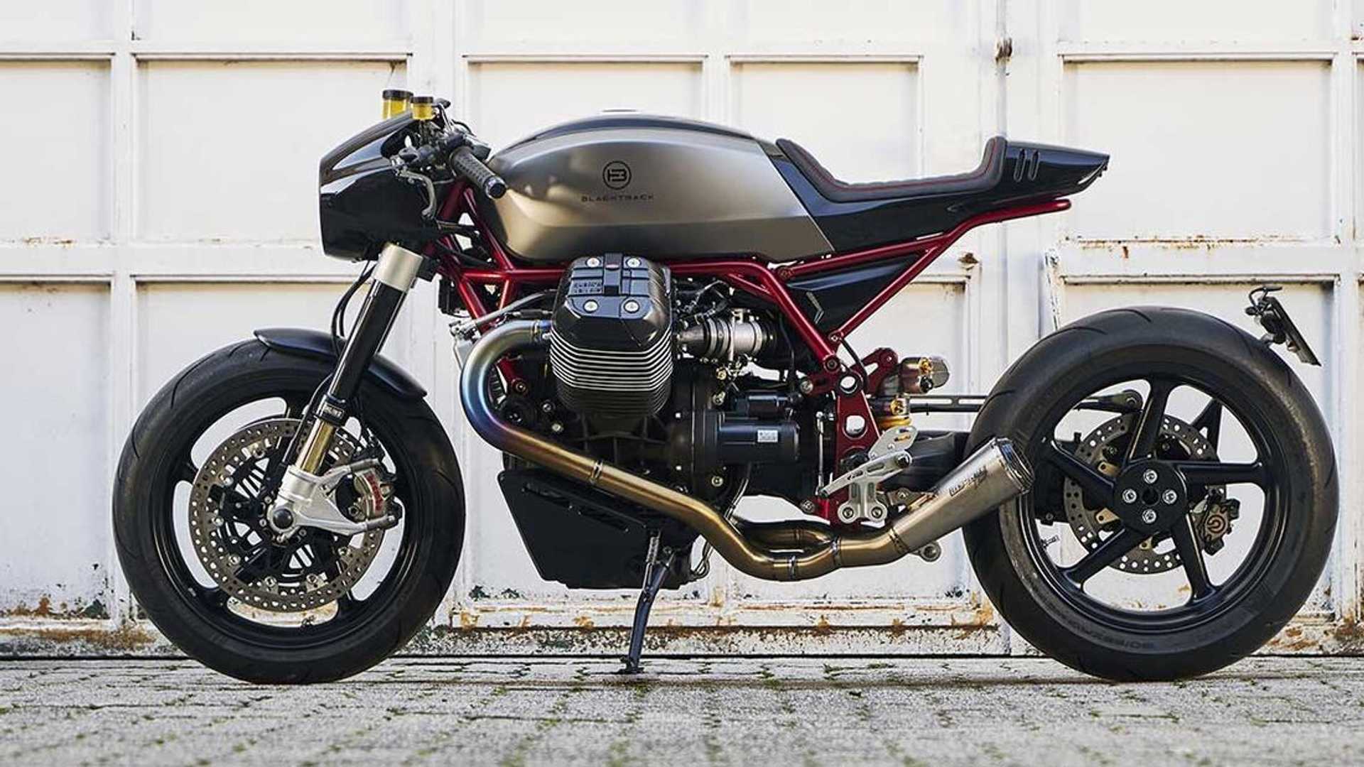 A view of the custom Moto Guzzi Griso that Sasha Lakic from Blacktrack motors created