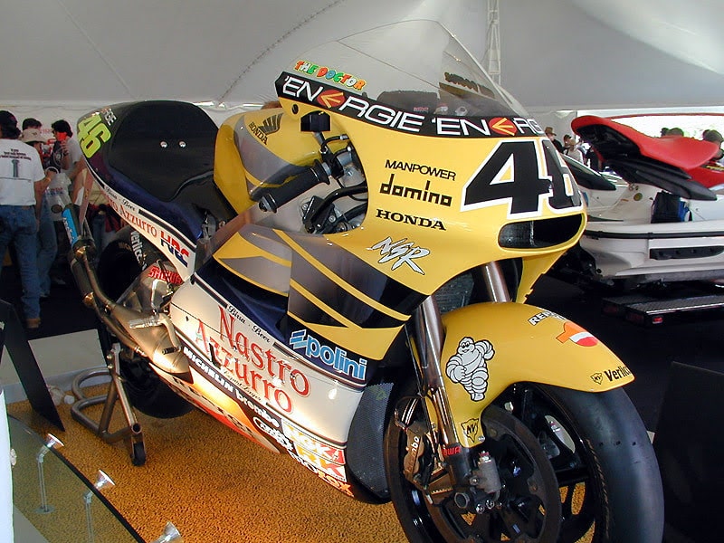 Valentino Rossi with the NSR500 - a bike that he raced back when he was a part of the Honda team in 2001