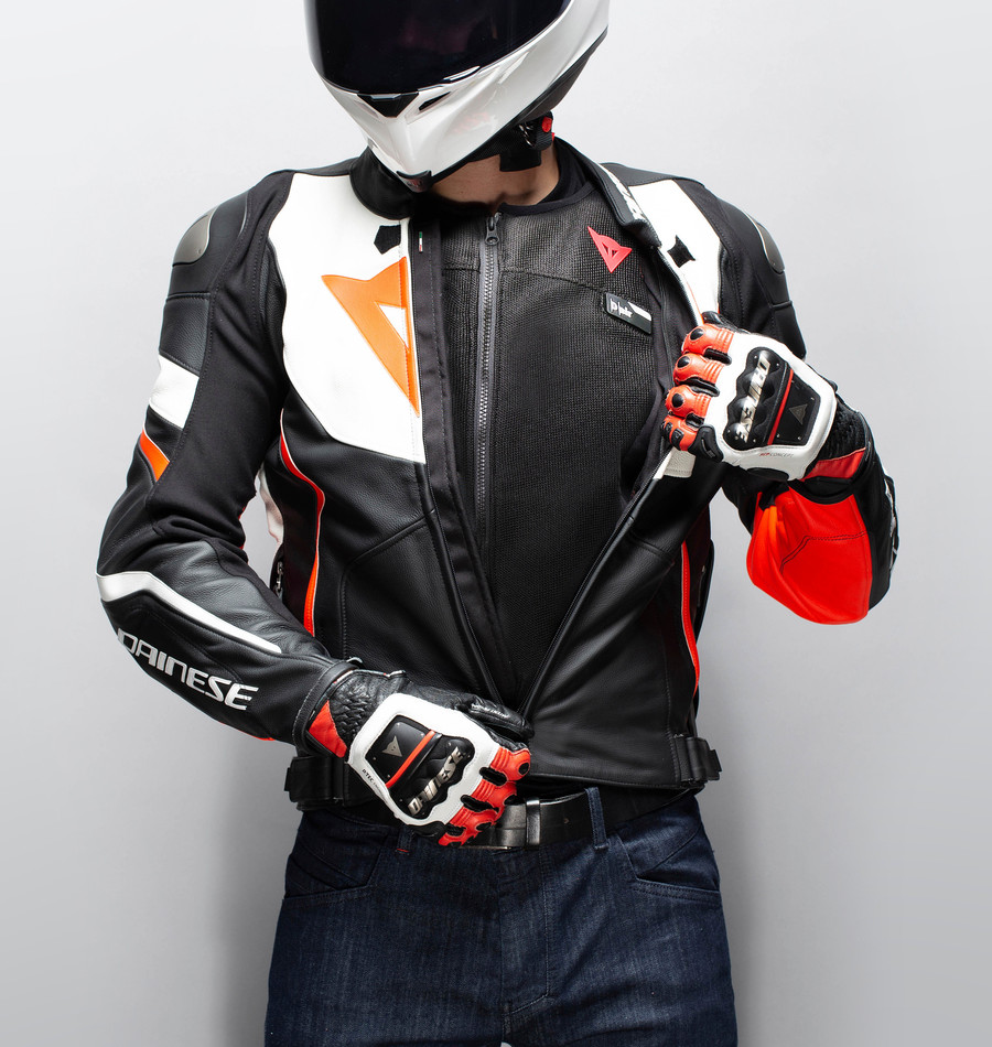 A model featuring Dainese motorcycle jacket