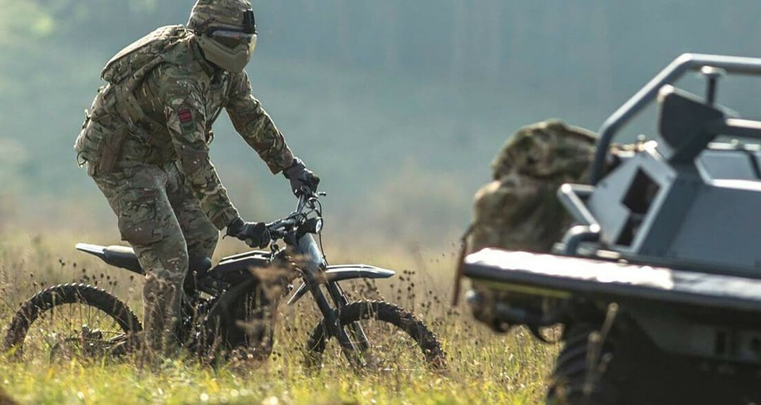 A view of the Sur-Ron Electric motorcycle - currently being tested out for tactical use in military field op missions