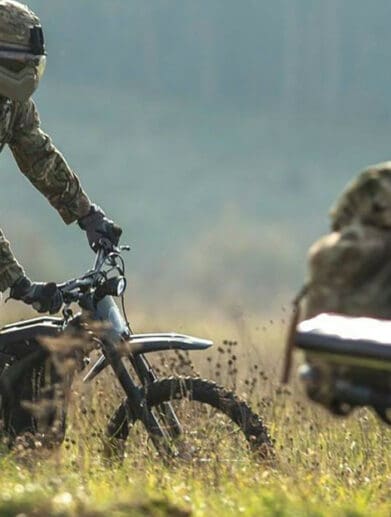 A view of the Sur-Ron Electric motorcycle - currently being tested out for tactical use in military field op missions