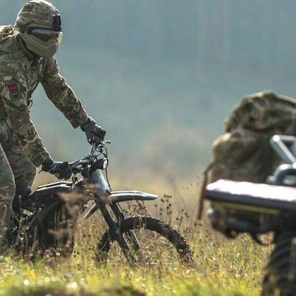 A view of the Sur-Ron Electric motorcycle - currently being tested out for tactical use in military field op missions