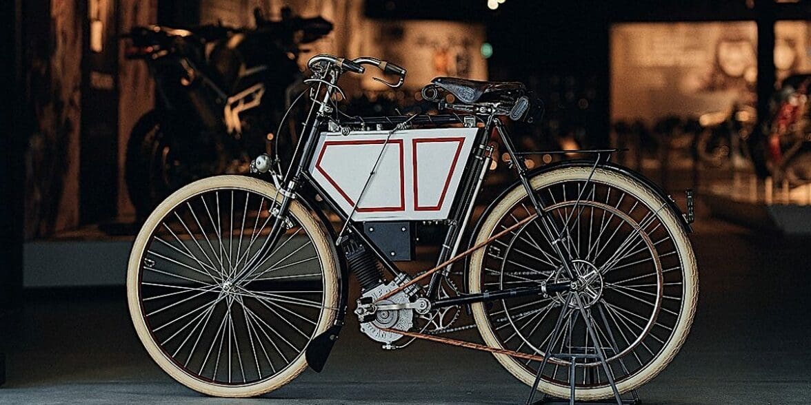 A view of Triumph's 1901 prototype motorcycle