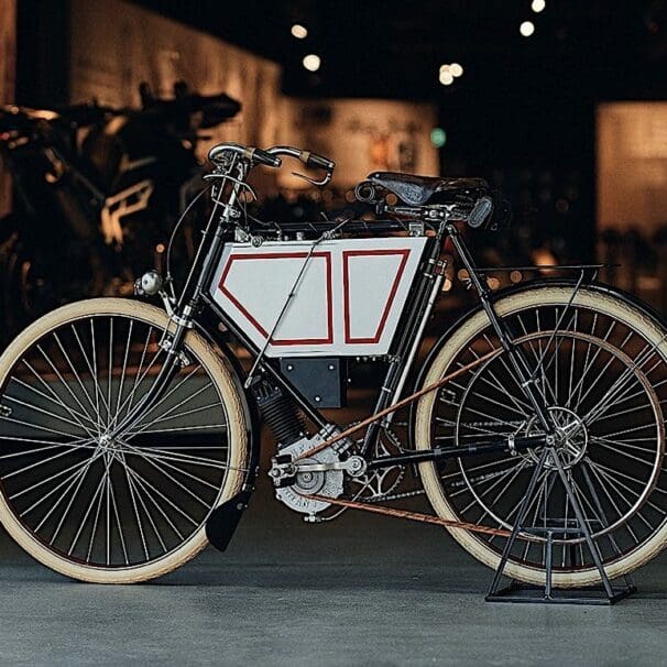 A view of Triumph's 1901 prototype motorcycle