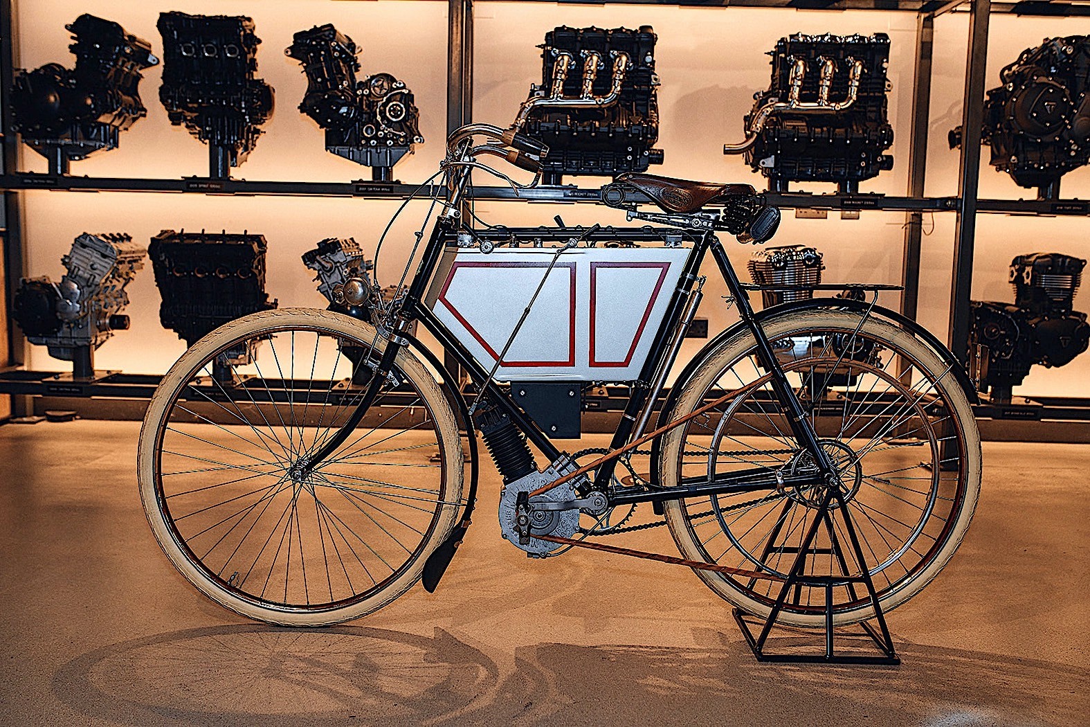 A view of Triumph's 1901 prototype motorcycle