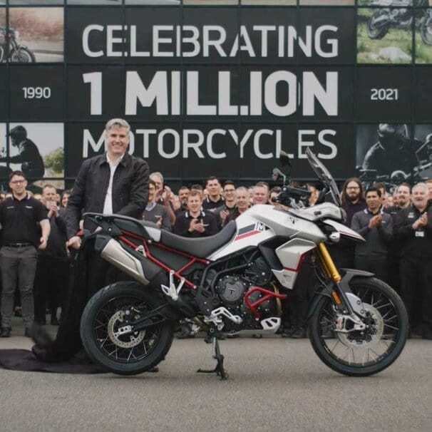 A view fo the millionth motorcycle to roll of Triumph's factory belt - a tiger 900