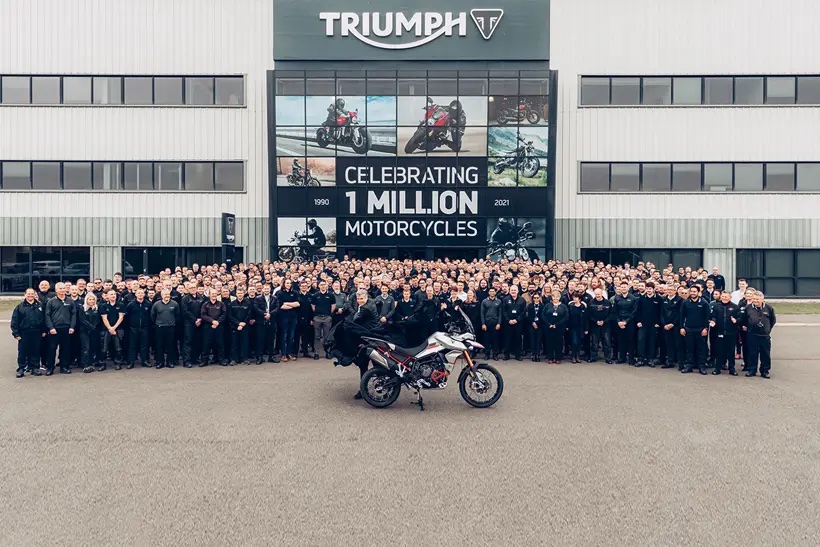 A view of the millionth motorcycle to roll of Triumph's factory belt - a tiger 900