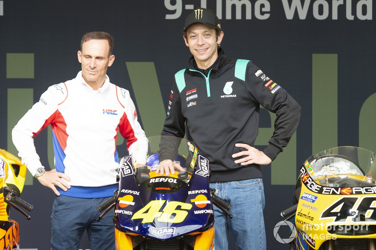 Valentino Rossi with the NSR500 - a bike that he raced back when he was a part of the Honda team in 2001